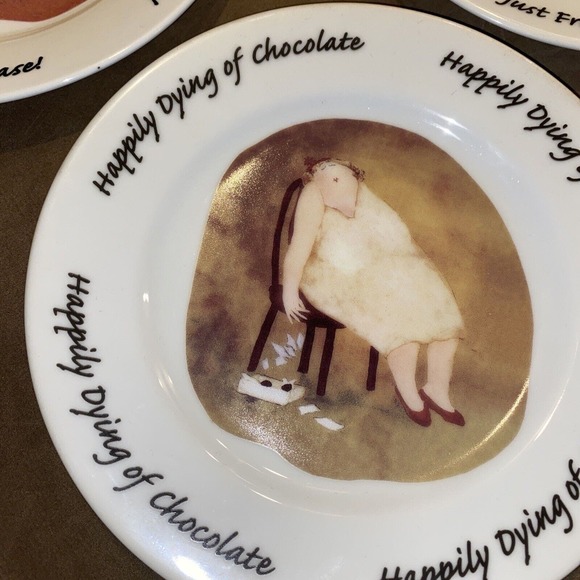 Plates (4) Erika Oller House Of Prill Dessert Salad Plates Chocolate Fruit LOT - Picture 2 of 7